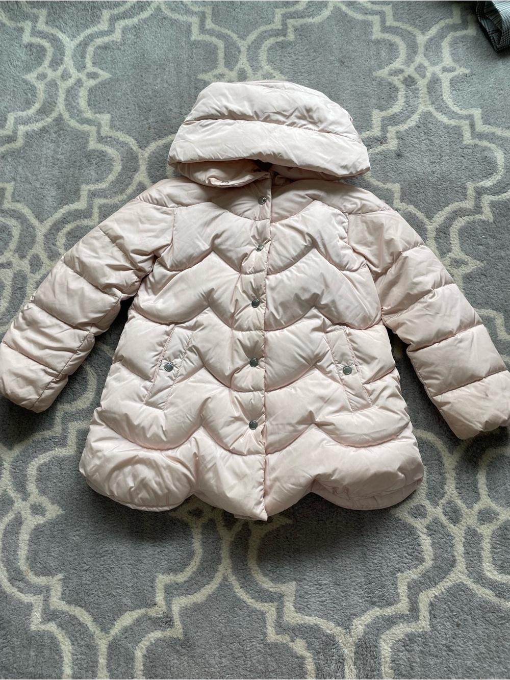 Jacadi Light Pink Quilted Hooded Kids Puffer Coat Size 8A